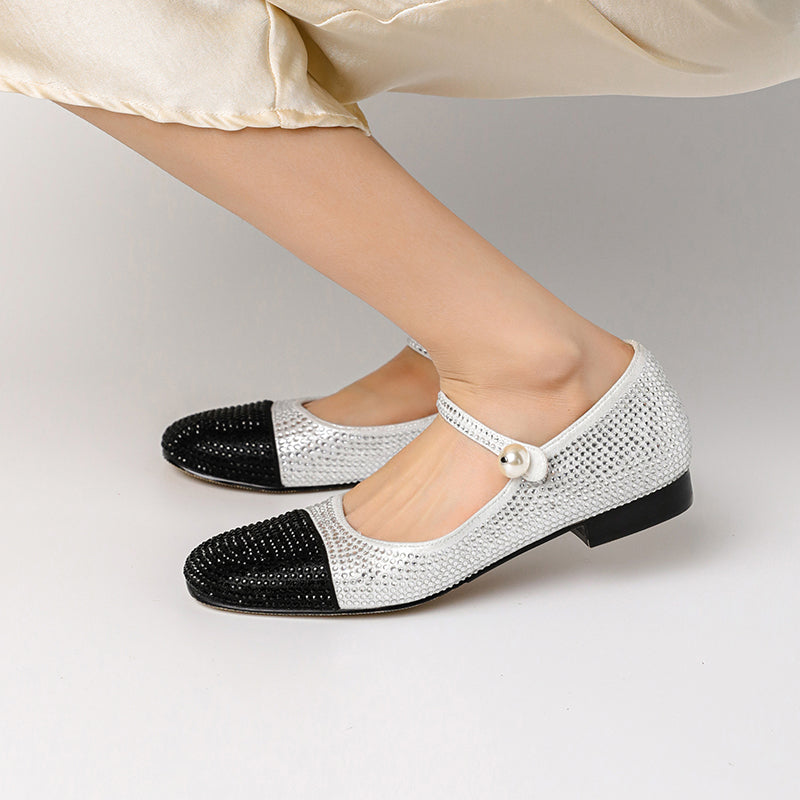 Elliana Cap Toe Rhinestone Studded Mary Janes Flats NEW GEW
