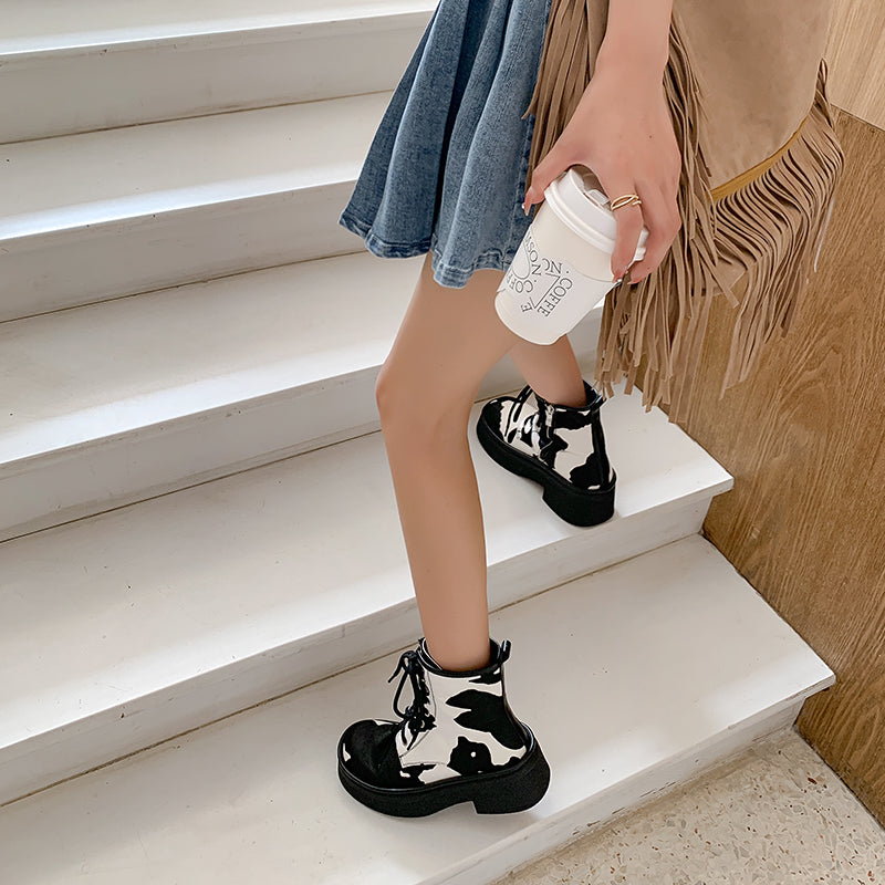 Nila Cow Print Boots Women Newgew