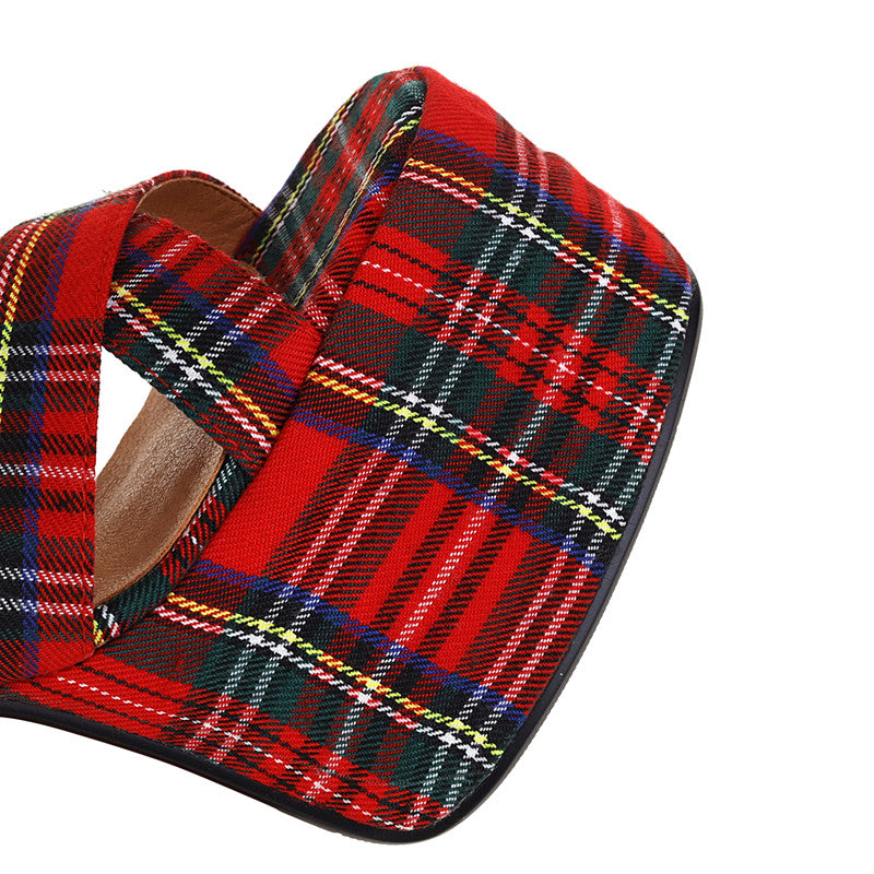 Elizabeth Platform Chunky Heel Studded Plaid Sandals NEW GEW