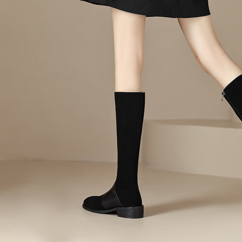 Honor Patchwork Suede Riding Boots Newgew