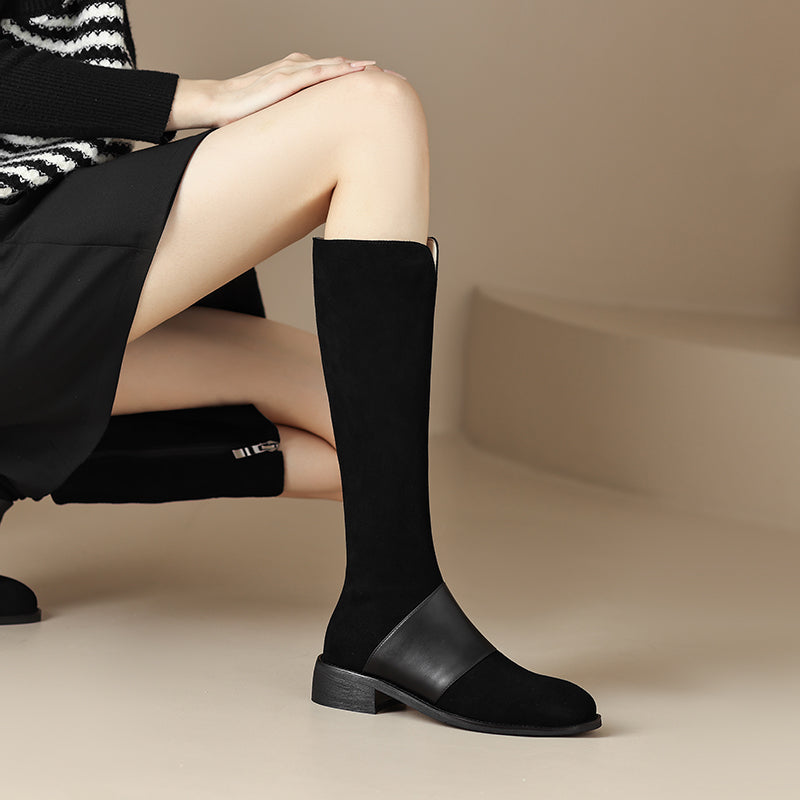 Honor Patchwork Suede Riding Boots Newgew