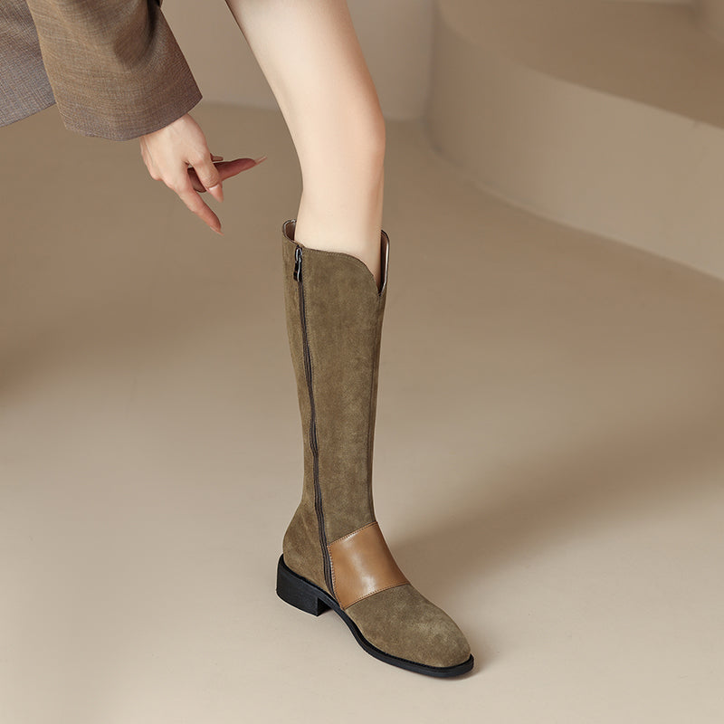 Honor Patchwork Suede Riding Boots Newgew