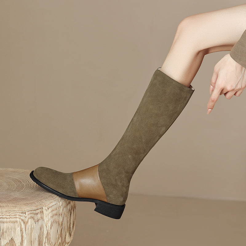 Honor Patchwork Suede Riding Boots Newgew