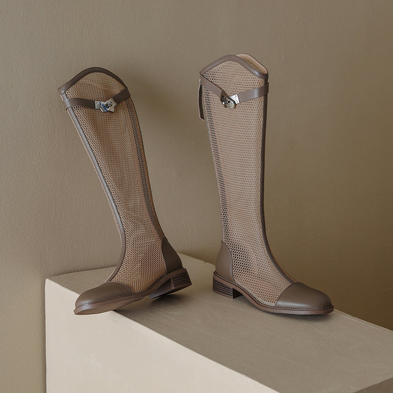 Elise Elephant Grey Mesh Summer Knee High Boots NEW GEW
