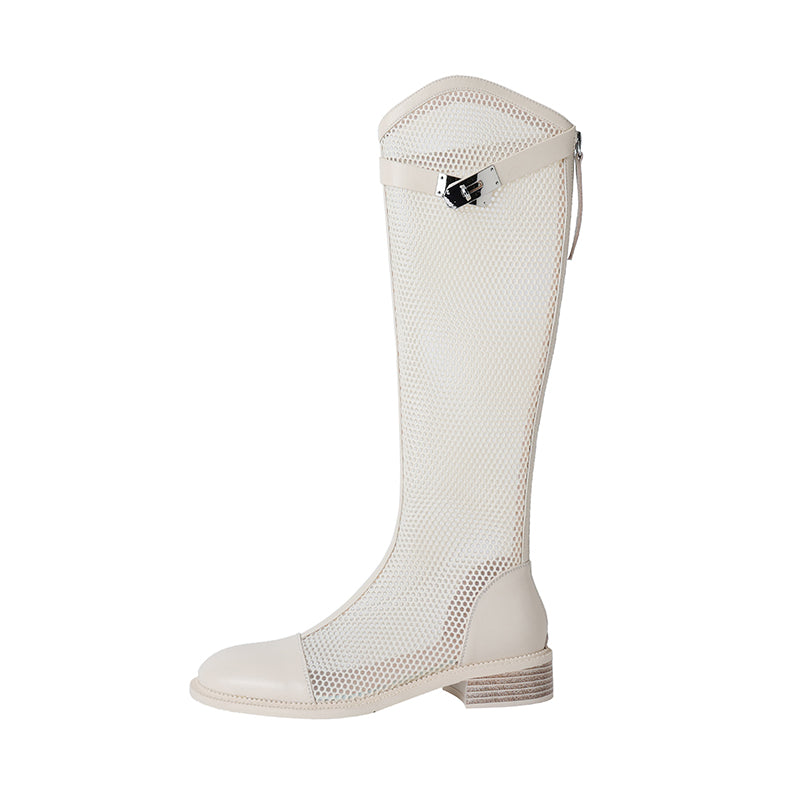 Elise White Mesh Summer Knee High Boots NEW GEW