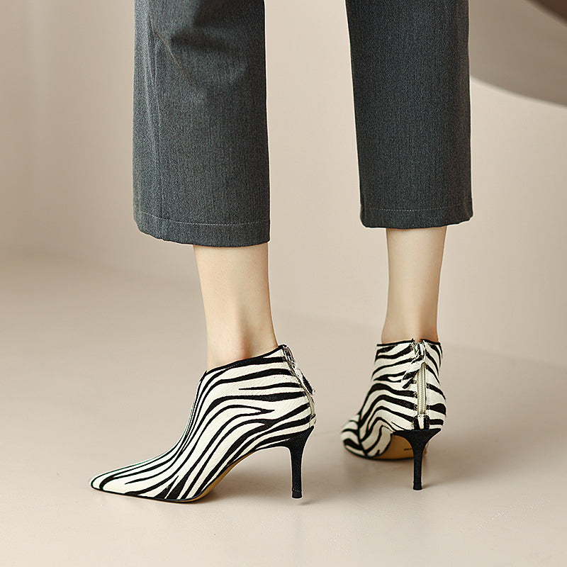 Mya Zebra Print Pointy Toe Ankle Booties newgew