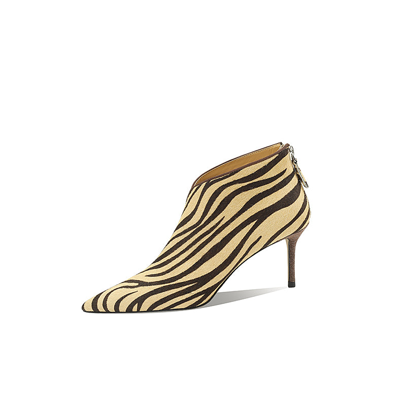 Mya Zebra Print Pointy Toe Ankle Booties newgew