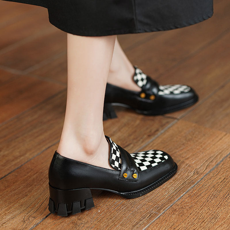 Cassie Checkerboard Loafers Style Heels Newgew