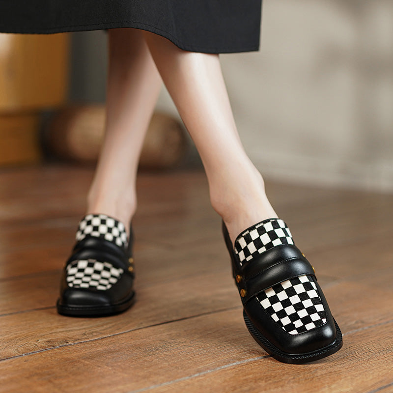 Cassie Checkerboard Loafers Style Heels Newgew