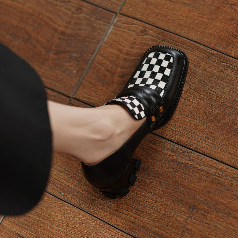 Cassie Checkerboard Loafers Style Heels Newgew