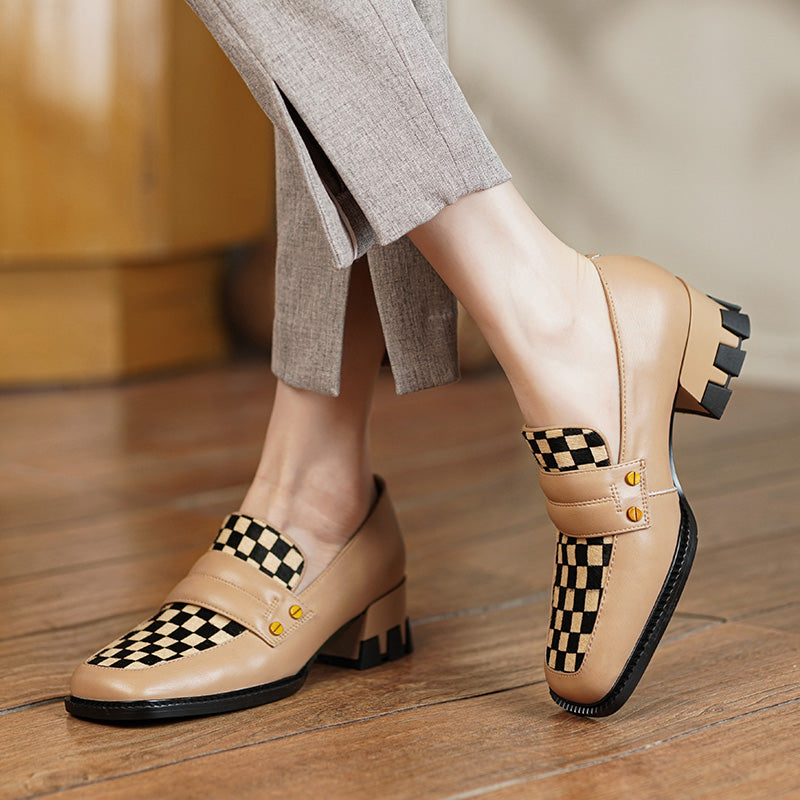 Cassie Checkerboard Loafers Style Heels Newgew