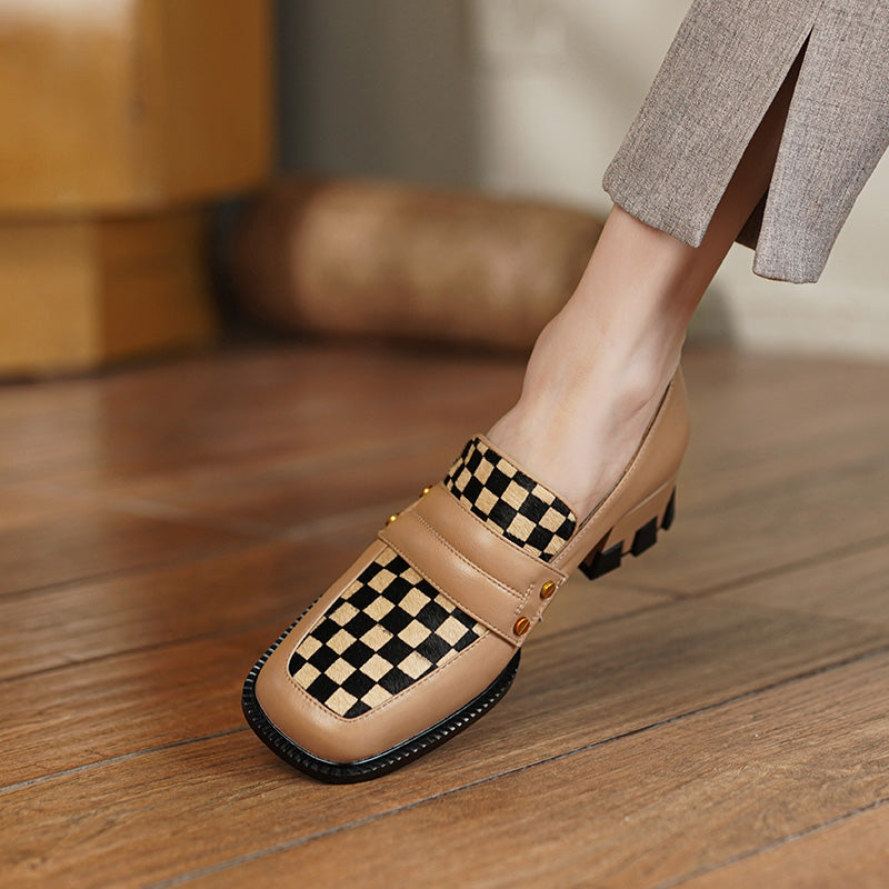 Cassie Checkerboard Loafers Style Heels Newgew