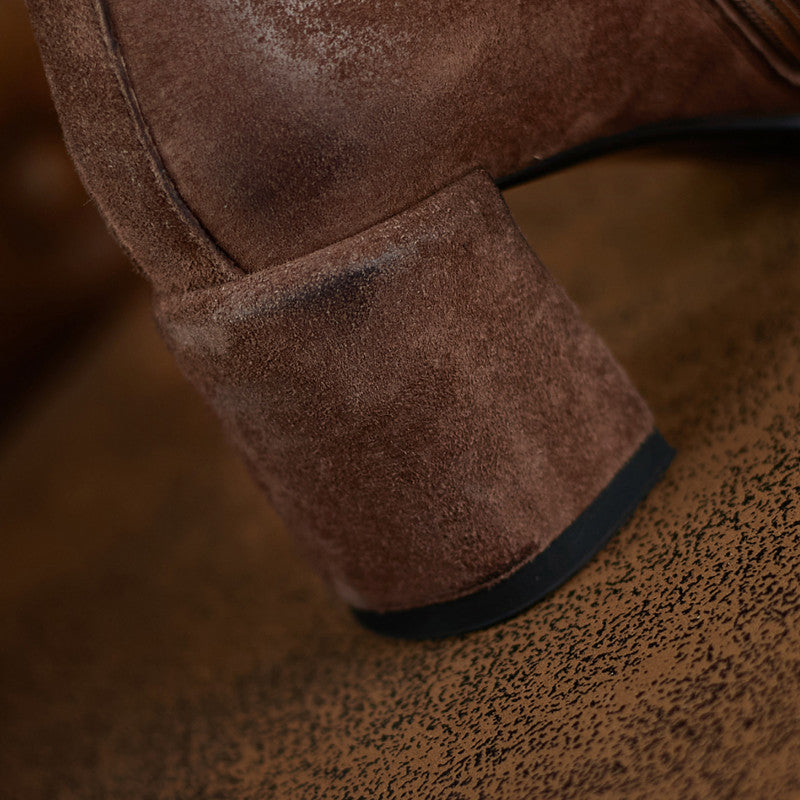 Yusra Genuine Leather Chunky Heel Lace up Ankle Boots Newgew