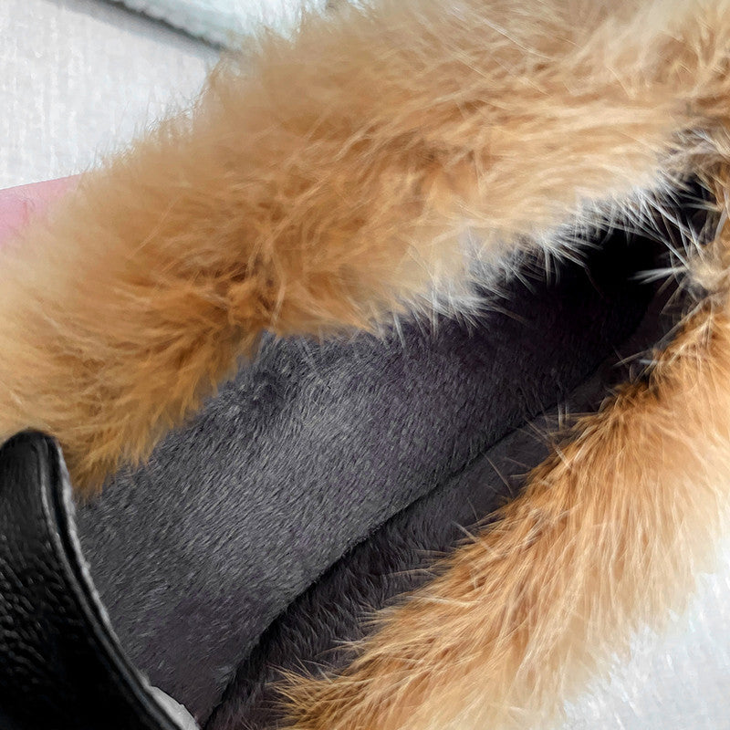 Zofia Genuine Leather Chunky Heel Loafers with Fur Newgew
