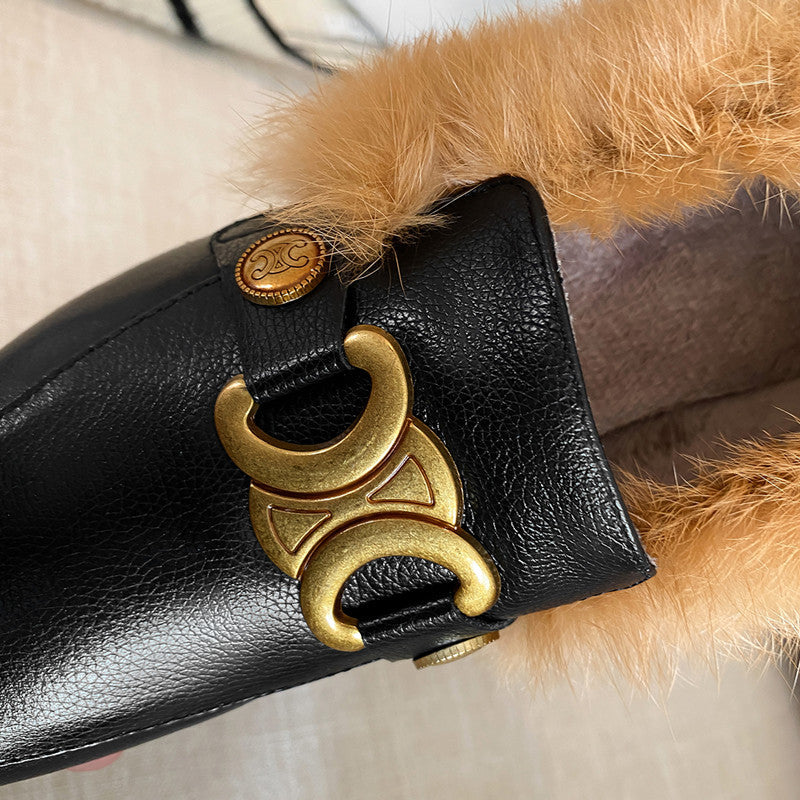 Zofia Genuine Leather Chunky Heel Loafers with Fur Newgew