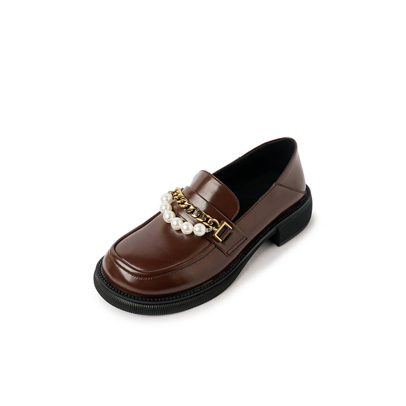 Eliana Genuine Leather Loafers with Chain and Pearl NEW GEW