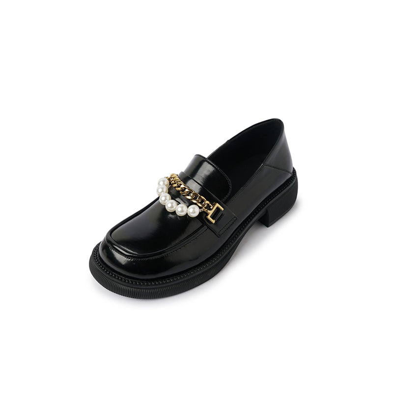 Eliana Genuine Leather Loafers with Chain and Pearl NEW GEW