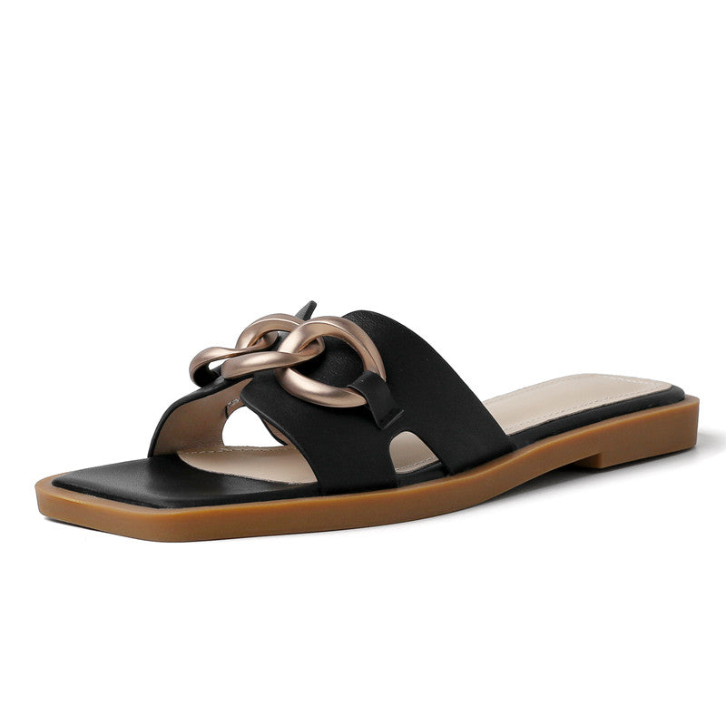 Dariana Open Toe Mules Slippers with Chain NEW GEW