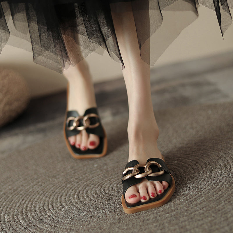 Dariana Open Toe Mules Slippers with Chain NEW GEW
