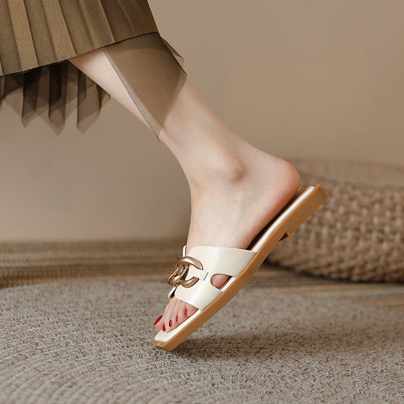Dariana Open Toe Mules Slippers with Chain NEW GEW