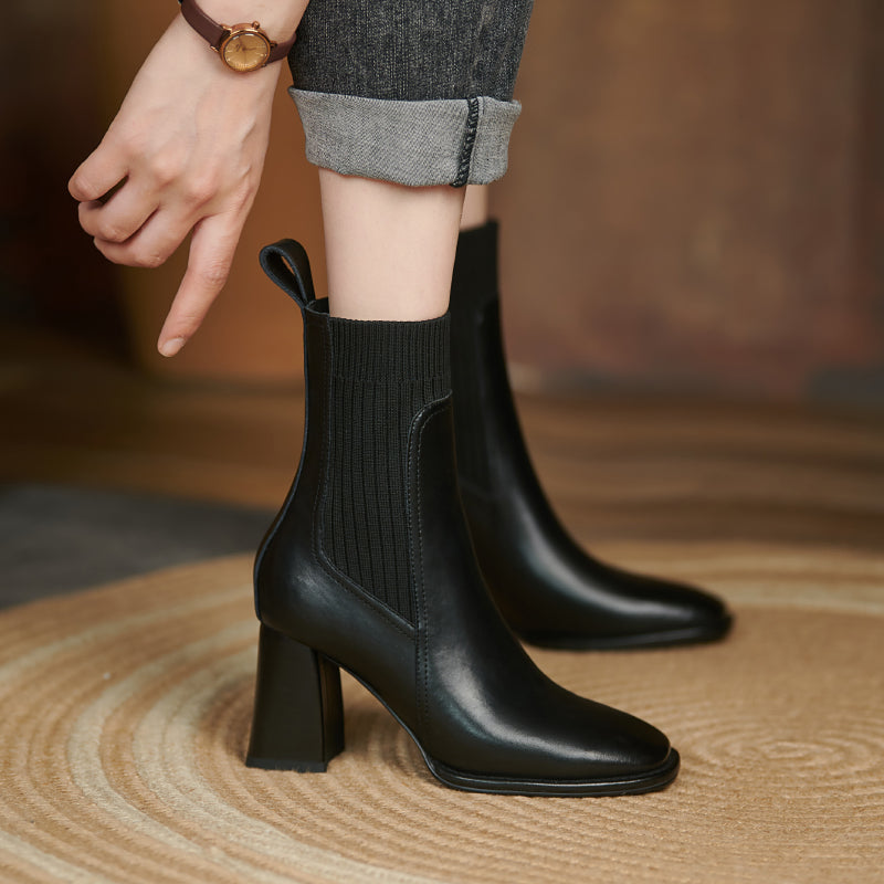 Yasmin Genuine Leather High Chunky Heel Ankle Boots Newgew