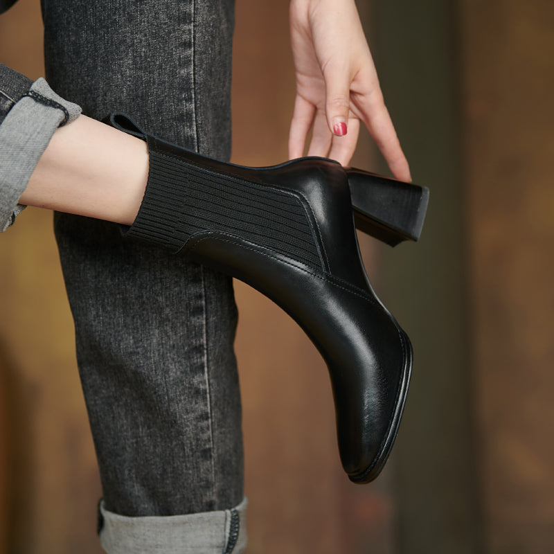 Yasmin Genuine Leather High Chunky Heel Ankle Boots Newgew