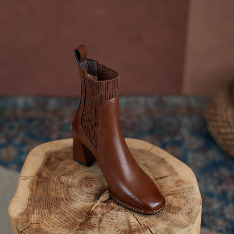 Yasmin Genuine Leather High Chunky Heel Ankle Boots Newgew