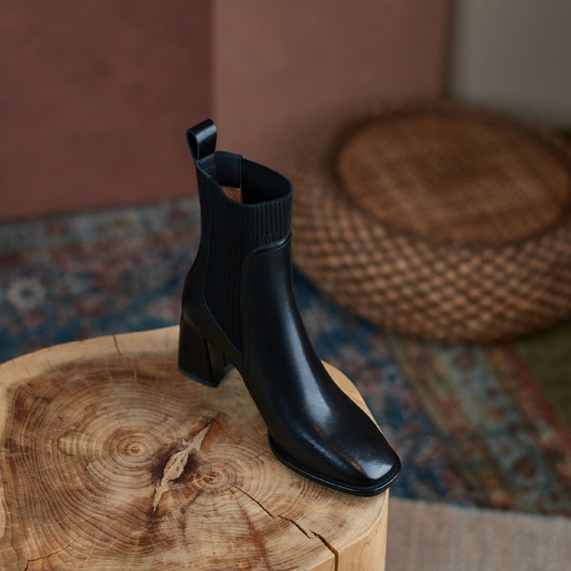 Yasmin Genuine Leather High Chunky Heel Ankle Boots Newgew