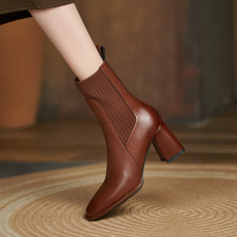 Yasmin Genuine Leather High Chunky Heel Ankle Boots Newgew