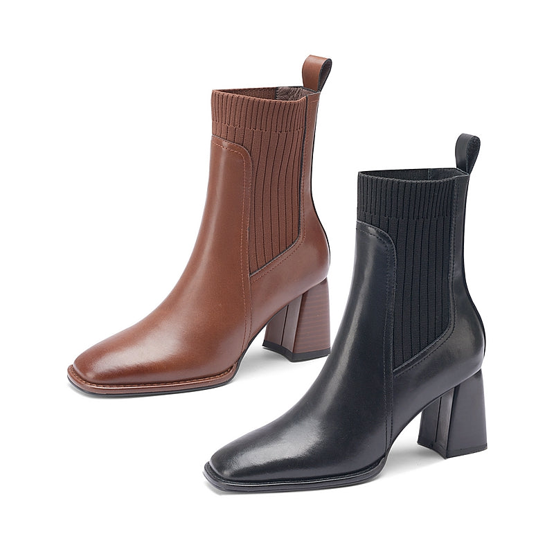 Yasmin Genuine Leather High Chunky Heel Ankle Boots Newgew
