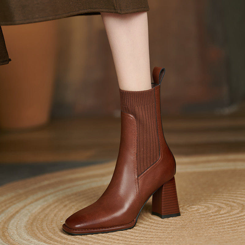 Yasmin Genuine Leather High Chunky Heel Ankle Boots Newgew