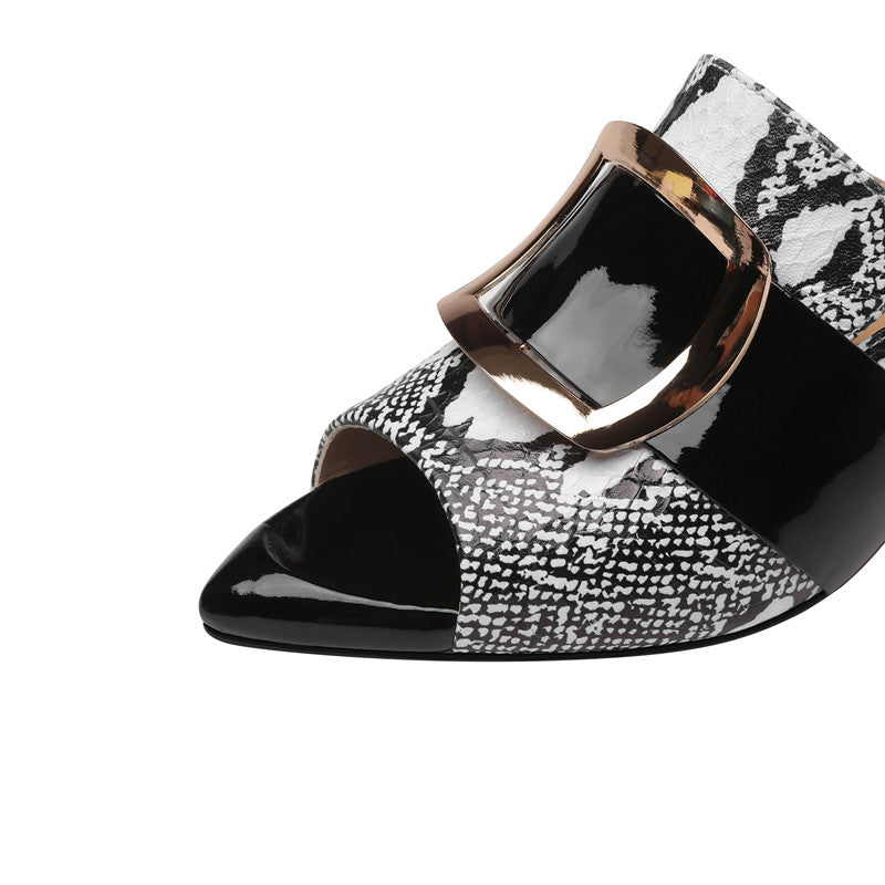 Dominique Print Leather Open Toe Novelty Heel Mules NEW GEW