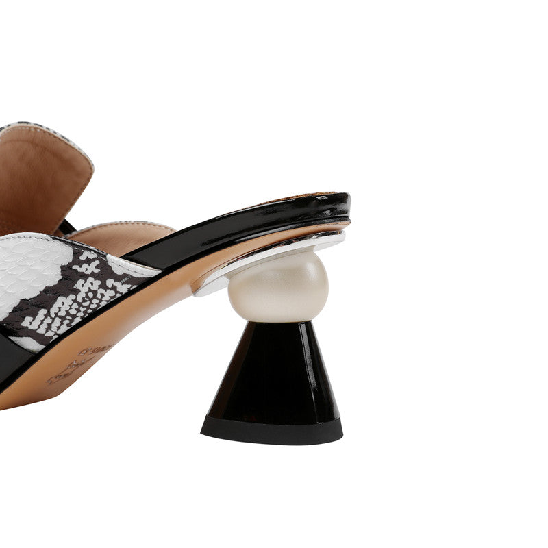 Dominique Print Leather Open Toe Novelty Heel Mules NEW GEW