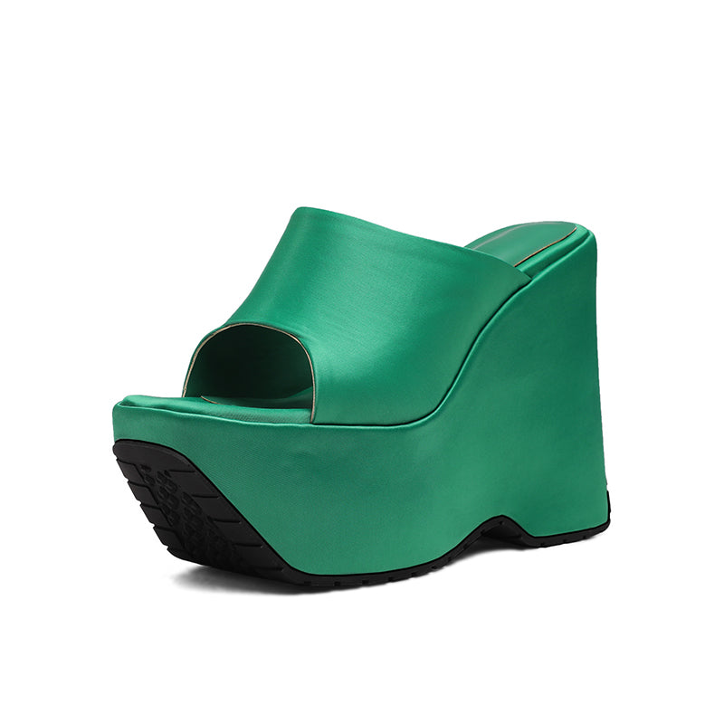 Bree Genuine Leather Open Toe Wedge Mules Newgew