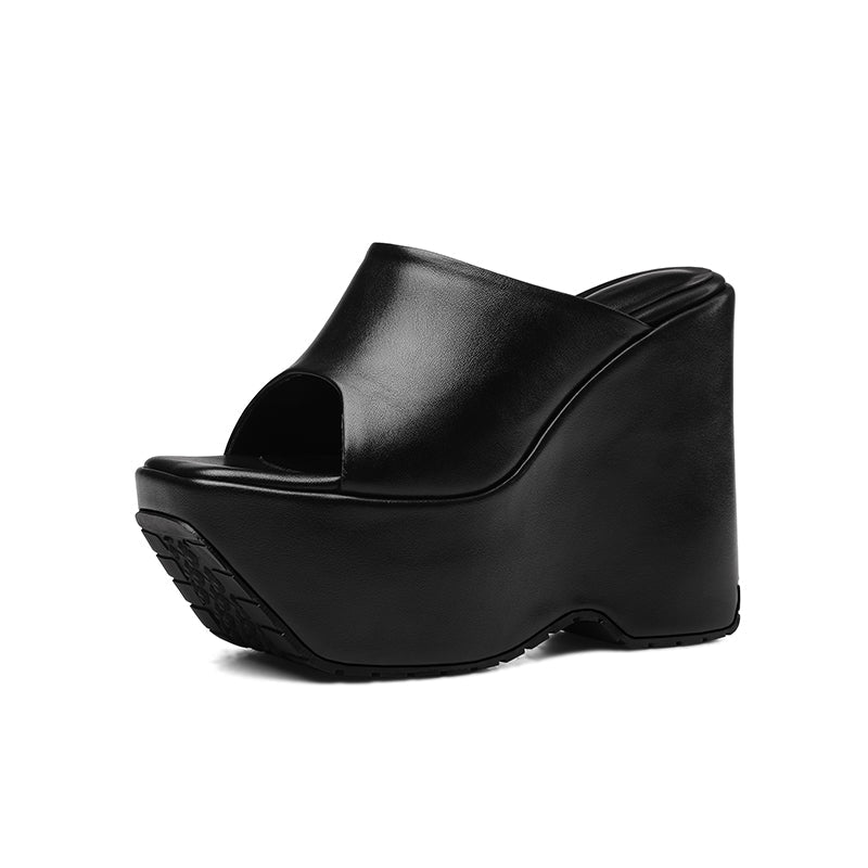 Bree Genuine Leather Open Toe Wedge Mules Newgew