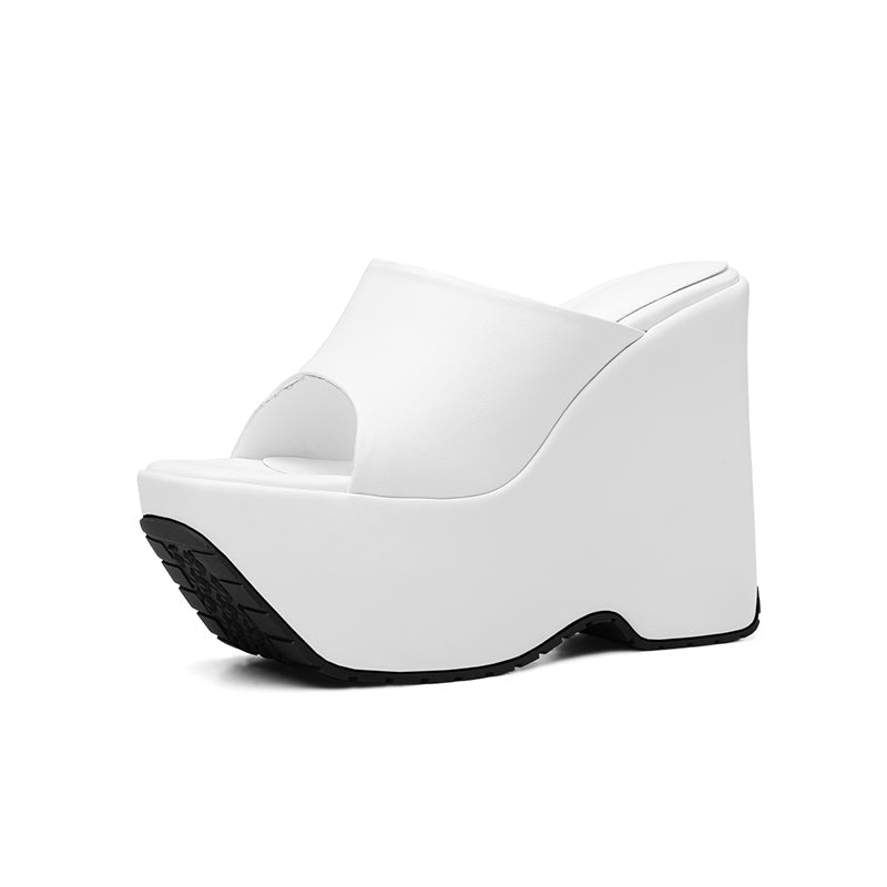 Bree Genuine Leather Open Toe Wedge Mules Newgew