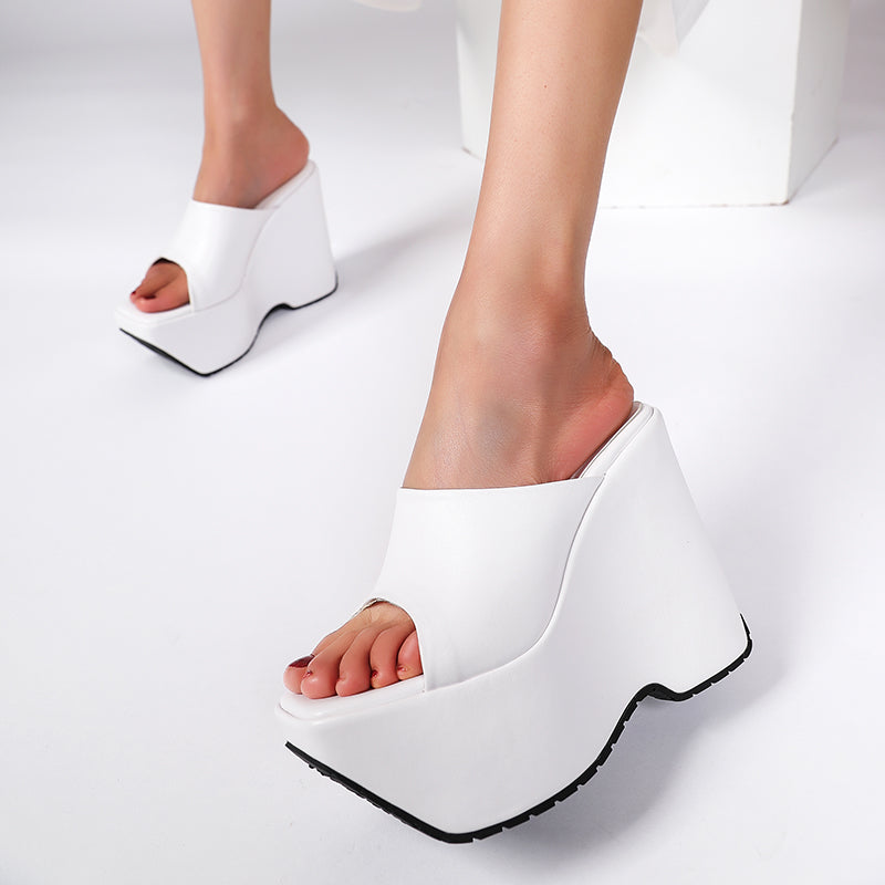 Bree Genuine Leather Open Toe Wedge Mules Newgew