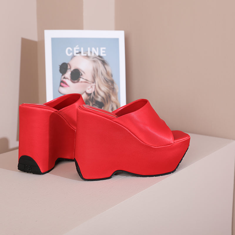 Bree Genuine Leather Open Toe Wedge Mules Newgew