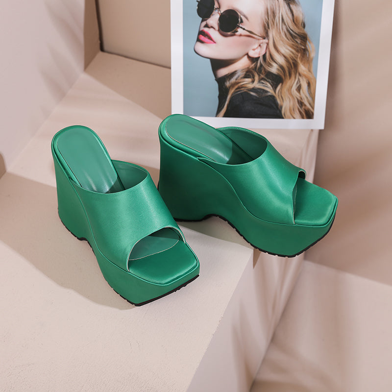 Bree Genuine Leather Open Toe Wedge Mules Newgew