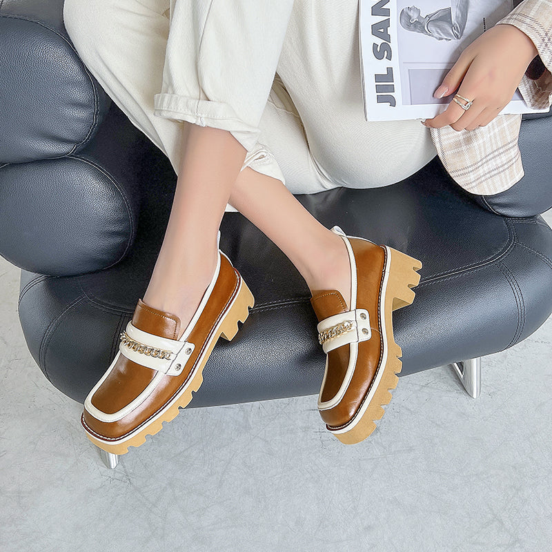 Dani Handmade Patchwork Platform Chunky Loafers NEW GEW