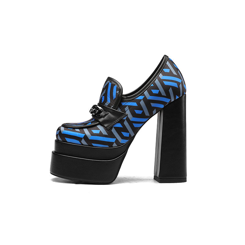 Dayana Platform High Chunky Heel Loafers with Chain NEW GEW