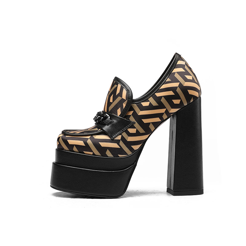 Dayana Platform High Chunky Heel Loafers with Chain NEW GEW
