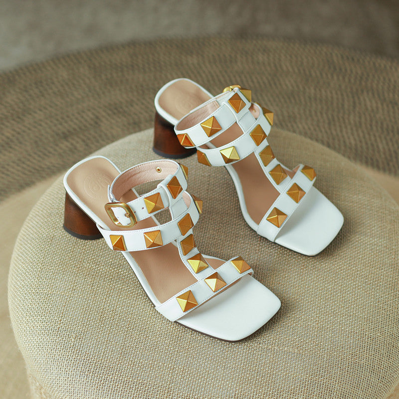 Danika Rivet Handmade Chunky Heel Sandals NEW GEW