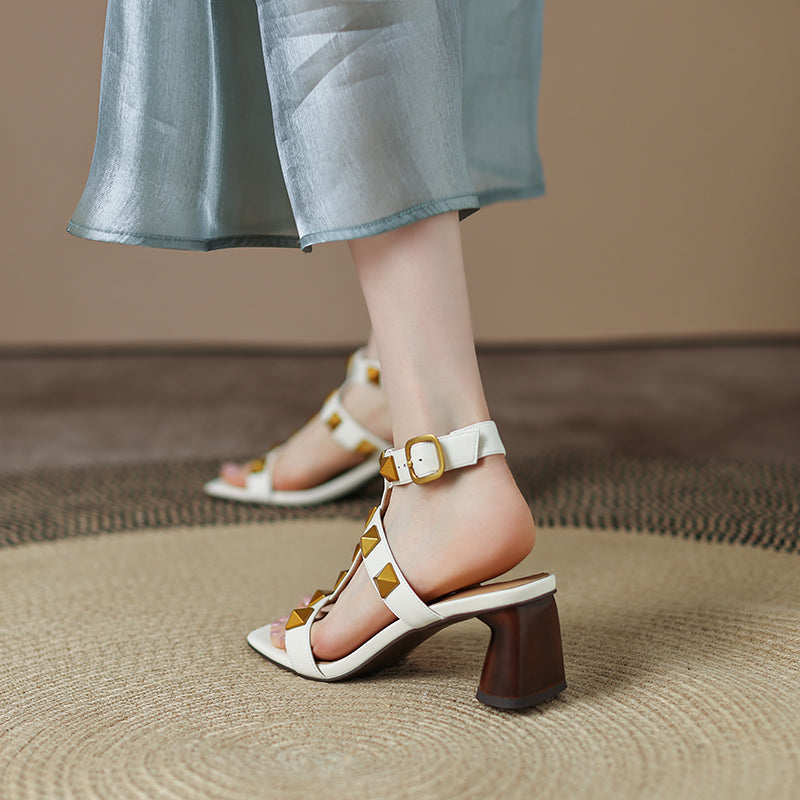 Danika Rivet Handmade Chunky Heel Sandals NEW GEW