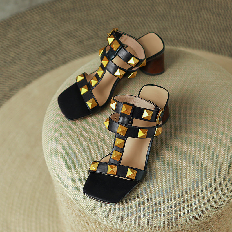 Danika Rivet Handmade Chunky Heel Sandals NEW GEW