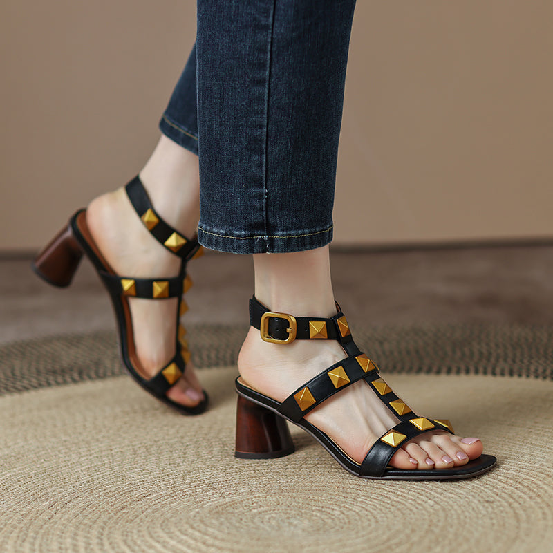 Danika Rivet Handmade Chunky Heel Sandals NEW GEW