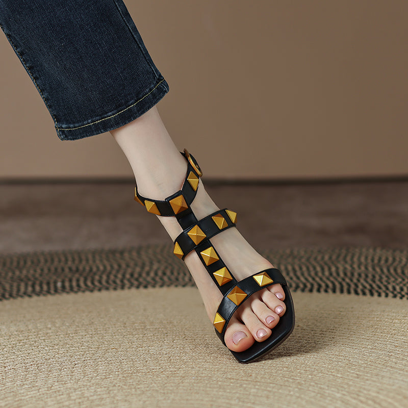 Danika Rivet Handmade Chunky Heel Sandals NEW GEW
