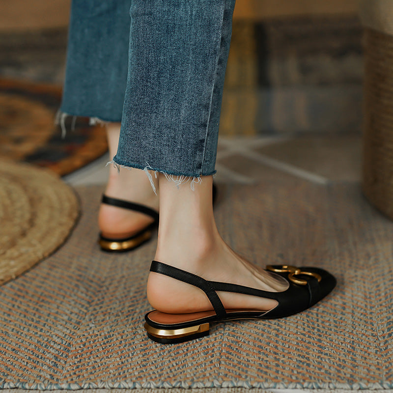 Dania Handmade Slingback Flats with Chain NEW GEW