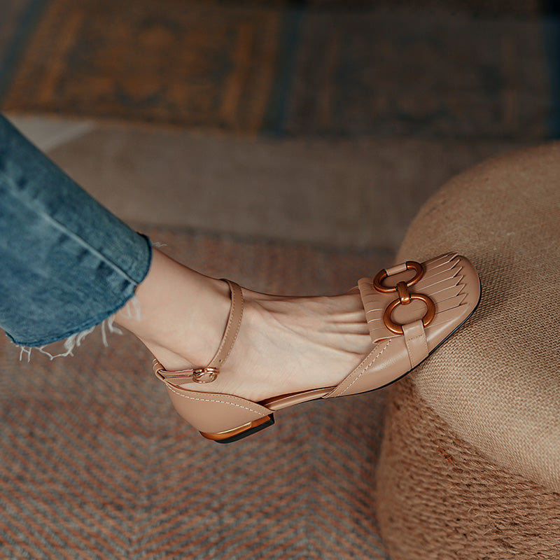 Drew Handmade Ankle Strap Flats with Tassel NEW GEW