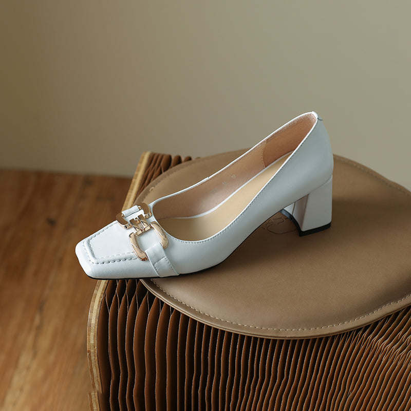 Demi Elegant Mid Heel Slip on Pumps with Chain NEW GEW